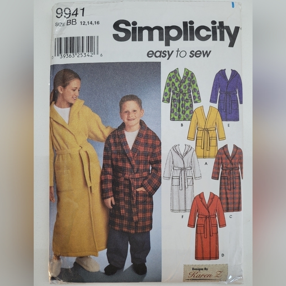 🧵4/$20🧵 Simplicity 4713 Bathrobe Kids Sewing Pattern Uncut Size 12-16 DIY